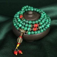 En gros, Bracelet de prière Mala 108 perles en pierre naturelle turquoise verte, Tasbih musulman islamique avec pendentif à pompon