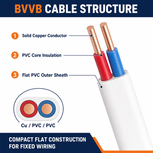 Cavo Piatto Doppio da Fabbrica 1mm 1.5mm <span class=keywords><strong>2</strong></span>.5mm 4mm in Rame Solido BVVB <span class=keywords><strong>2</strong></span> Conduttori Isolato in PVC Guaina in PVC per Cablaggio Domestico e Edilizio - Product Image 2