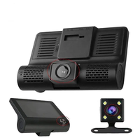 Caméra de tableau de bord d'enregistrement automatique voiture DVR 4 pouces écran Dash Cam 3 caméras objectif enregistreur vidéo Portable avec caméra de recul