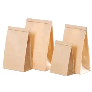 Eco Friendly Custom Brown Small No Handle Square Coffee Flower Tea Food Packaging Kraft Paper Bag With Your Own Logo Print