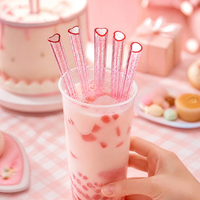 Pailles en plastique scintillantes en forme de cœur, pailles réutilisables roses étincelantes, idéales pour les boissons estivales, les fêtes et la décoration de cadeaux