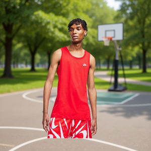 Nike <b>Men's</b> Active <b>Tank</b> <b>Top</b> Red <b>White</b> XL Sporty O-Neck Knitted 3D Pattern Singlet Style - Product Image 2