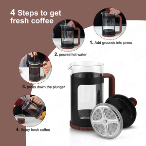 Cafetera Francesa Emode de Acero Inoxidable con Mango de Madera de Nogal de 32 oz, Cafetera y Tetera de Alta Calidad para Cafetería - Product Image 4