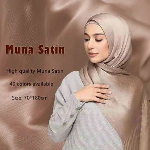 prayer wholesale silk premium viscose voile scarf khimar Isalamic Jersey shawl muslim hijab shawls pleated muna satin hijabs