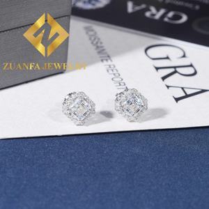 Boucles d'oreilles clous carrées luxueuses et tendance en argent sterling 925 avec moissanite taille Asscher VVS - Product Image 3