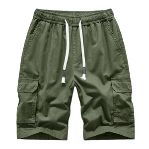 Wholesale Summer Outdoor Casual 100% Cotton Drawstring Mid Waist Worsted Knitted Cargo Shorts for Men - Product Image 1