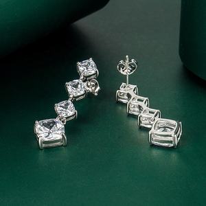 Boucles d'oreilles clous carrées à franges brillantes en argent 925 de luxe romantique 2022 pour femmes, zircon coloré, cadeau de fête - Product Image 2