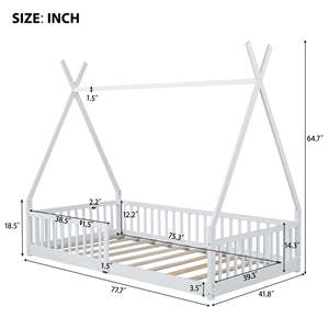 Lit plateforme pour <span class=keywords><strong>chambre</strong></span> d'enfant, taille double, en pin massif, avec barrière de sécurité au plafond, design lavable, facile à assembler, <span class=keywords><strong>blanc</strong></span> - Product Image 4