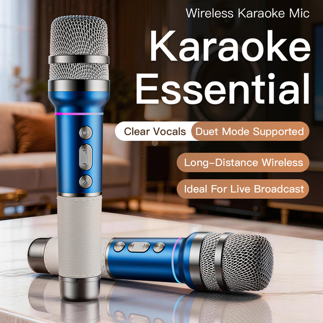 30M Auto Pairing Karaoke Microphone Wireless UHF Dual Channel Bluetooth Mic for Home Party Speaker Live Stream