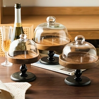 Couvre-gâteau rond classique en bois écologique peint à la main, transparent et anti-poussière, pour les fêtes