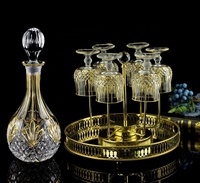 N15 Elegante 7-delige whiskykarafset met gouden strepen en korte proefglazen voor de presentatie van whisky & fijne dranken
