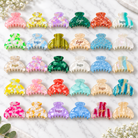 Haarclips van luxe celluloseacetaat met op maat gemaakt logo, gemengde bloemenstreepjes, marmerkleuren, verschillende maten, voor dames en meisjes, groothandel.