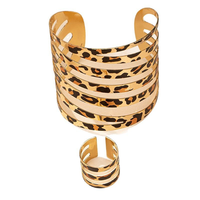 Ensemble de bagues et bracelets ouverts multi-couches à motif léopard vintage, style sauvage, bijoux de mode pour femmes