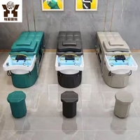 Lit de lavage capillaire de luxe en cuir pour spa, avec circulation d'eau et massage, idéal pour salon et centre de traitement du cuir chevelu