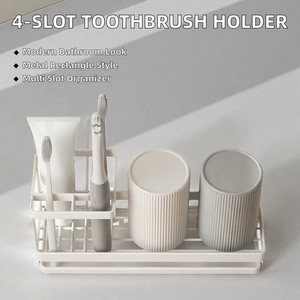 Nouvel Arrivage – Organisateur 4 Compartiments en Métal Brillant Écologique pour Brosses à Dents, Dentifrice et Gobelets – Ensemble de 3 Pièces pour Comptoir de Salle de Bain - Product Image 2