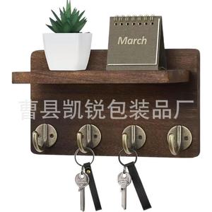 Wooden Key Storage Rack Solid Wood Wall Mounted <b>Shelf</b> With <b>Hooks</b> For Entryway Organization - Product Image 1