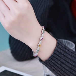 Bracelet tennis de luxe fait main sur mesure en or blanc massif 18 carats avec perles d'eau douce et saphirs colorés taille poire, pureté 100% garantie, précieux - Product Image 2