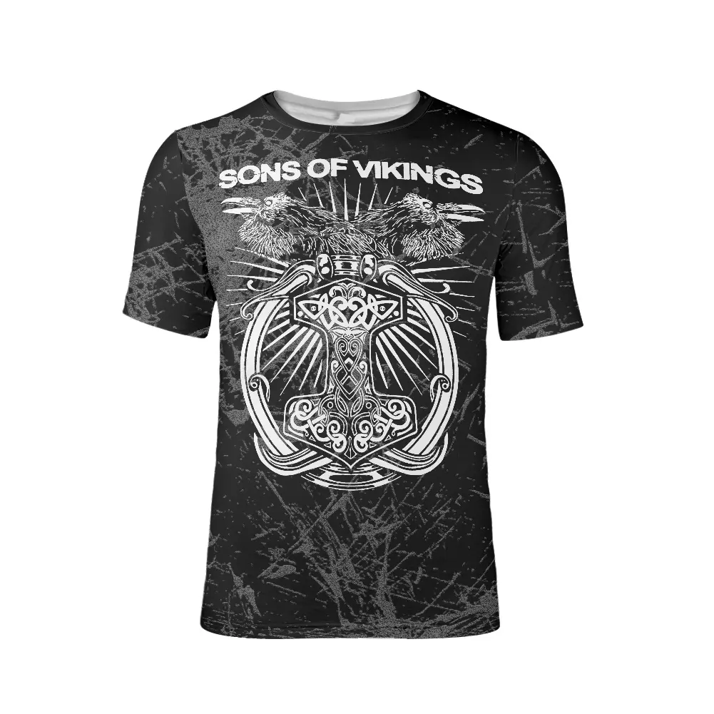 Wholesale O-Neck Custom t shirt Vikings Valknut and Ravens Tattoo Printed Plus Size t-shirts High Quality 6XL t shirt for men