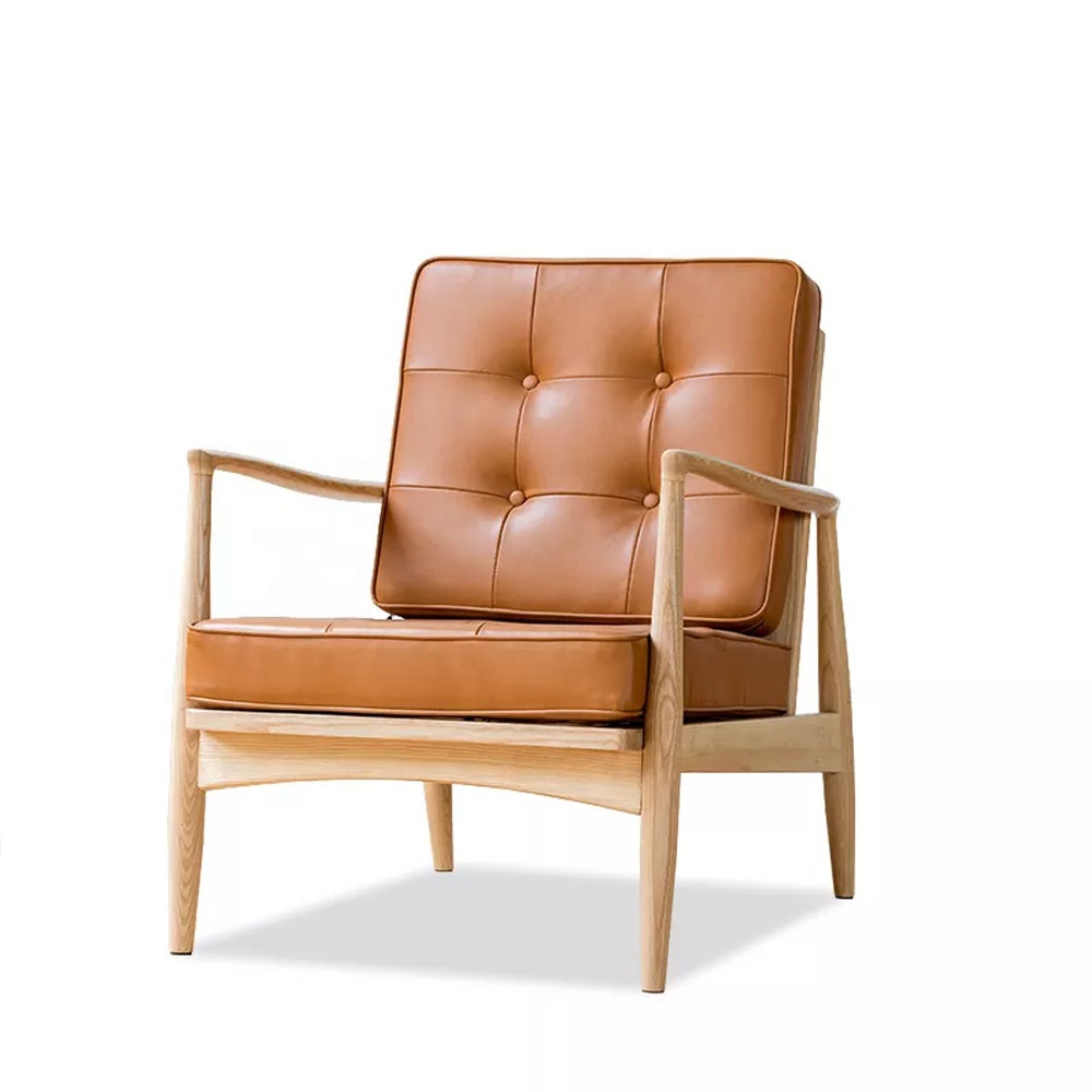 Relaxing Leather Lounge Chair with Upholstered Armchair Nordic modern living room furniture balcony leisure sofa chair