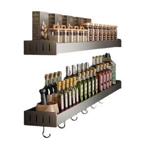 Kitchen Condiment Organizer Wall Mount Metal Rack With <b>Hooks</b> For Storage And <b>Display</b> Gun Ash Color - Product Image 5