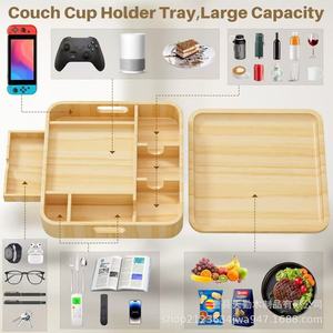 Wooden Sofa <b>Tray</b> With Drawer 4 7 Compartments Rectangle <b>Storage</b> Box For Snacks Desserts Breakfast Hotel Use - Product Image 2