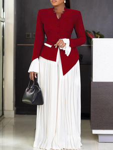 African Outfits Formal Elegant Flared Sleeve Top Worsted Pleated Wide Leg Pants Set Ladies Two Piece Classic Office <strong>Wear</strong> Fat - Product Image 4