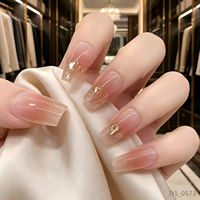 Faux ongles à presser en ABS, pré-collés et réutilisables, avec motif 3D en relief, style amande française, dégradé nude et paillettes, vente en gros, OEM