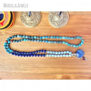 MN44288 Colgante de Cristal Azul Facetado de Lapislázuli y Apatita de Océano Profundo, 108 Mala, Joyerí<span class=keywords><strong>a</strong></span> para Yoga y Meditación para Establecer Objetivos - Product Image 5