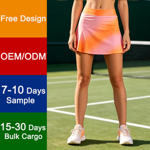Wholesale Manufacturer Sports Tennis Skirts High Waist Ombre Print Pink Orange Quick Dry Breathable Women's Tennis Skirts