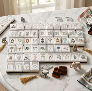 Set Mahjong da Viaggio Moderno Personalizzato, 160 Tessere Incise in Acrilico a 4 Strati, Lussuoso Set Mahjong Americano con Motivo Loto Bianco - Product Image 2