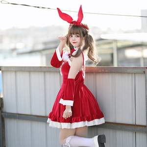 Bunny Girl Costume Pink Velvet Dress With Ears And <b>Bow</b> Women's Fancy Party Outfit - Product Image 3