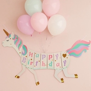 Nueva lindo unicornio de papel bandera banderín niños bebé ducha regalo suministros Feliz cumpleaños decoración de fiesta Banner - Product Image 2