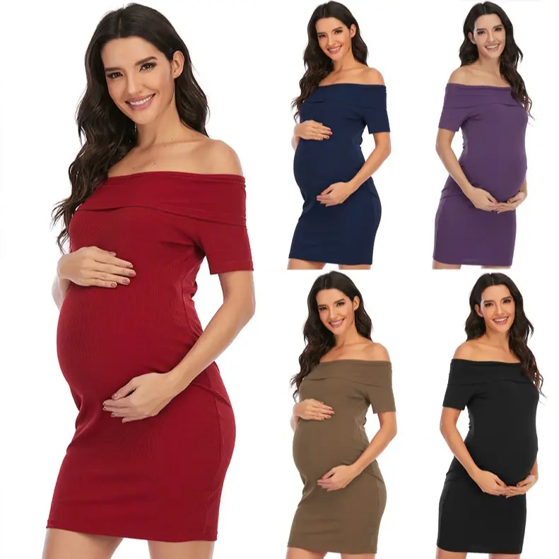 Customization New Mom Clothes Tight Sexy For Pregnancy Women's New maternity dress with one shoulder short sleeves