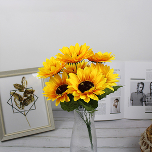 Factory Sale 7-Headed Silk Artificial <strong>Sunflower</strong> Yellow Wedding Flower <strong>Backdrop</strong> for Christmas Graduation Valentine's Day &amp; Easter - Product Image 1