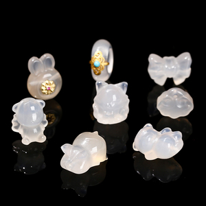 Mặt dây chuyền đá Agate trắng tự nhiên JD GEMS, nguồn gốc muối, biểu tượng may mắn, nhiều hình dạng dễ thương, hình mèo Pixiu, hạt chạm khắc làm đồ trang sức - Product Image 2