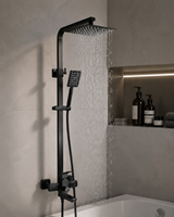 Système de douche noir mat 3 voies mural avec pommeau de douche carré et bec de baignoire