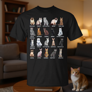 Tipos de gatos, camiseta educativa con tabla de razas de gatos - Product Image 3