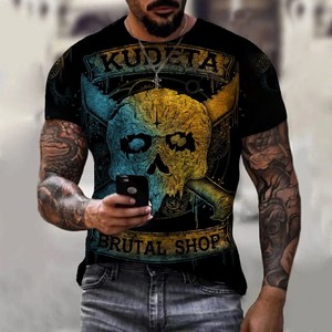 2025 hombres verano nueva camiseta de sublimación camisetas cortas manga de <span class=keywords><strong>terror</strong></span> patrón de calavera impresión 3D moda Casual calle ropa de hombre - Product Image 3