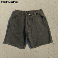 Pantalones Cortos de Mezclilla Estilo Carpenter para Hombre, Ecológicos, Vintage, de Cintura Media, con Logotipo Personalizado, Holgados, Color Marrón, para Verano