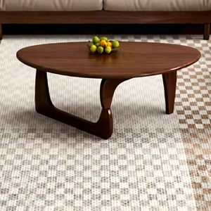 Modern Wood <b>Coffee</b> <b>Table</b> <b>Midcentury</b> Design Living Room Furniture Handmade Oval Shape Dark Brown Finish - Product Image 1