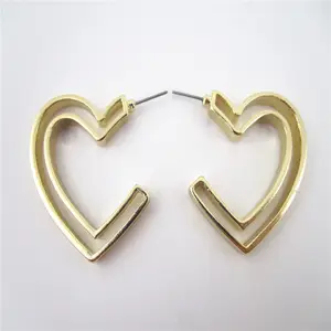 Pendientes de metal y oro con forma de corazón, aretes, aros