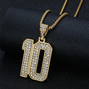 Cadeau pour athlète homme 2024 Diamant plaqué or 18 carats Bijoux hip-hop Charme en acier inoxydable Pendentif sport personnalisé Numéro 10 Collier - Product Image 2