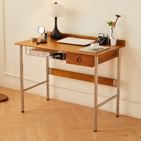 Bureau d'étude de style nordique moderne du milieu du siècle avec tiroirs - Poste de travail informatique en bois massif pour usage domestique ou professionnel