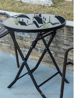 Table pliante carrée pour balcon extérieur Table pliante en verre trempé noir blanc à approvisionnement direct d'usine