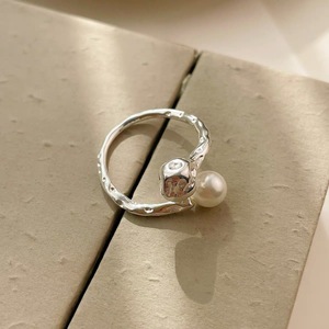 Pearl <b>Ring</b> 925 Sterling Silver <b>Open</b> Design Irregular Lava Style Women's Jewelry Everyday Wear - Product Image 3