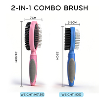 Peigne et brosse de toilettage multifonctionnelle portable 2 en 1 ABS+TPR+SUS avec fonction d'auto-nettoyage pour chiens et chats