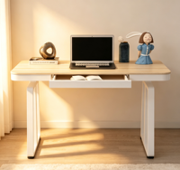 Bureau électrique moderne assis-debout, grande surface en bois réglable en hauteur, tiroirs métalliques, durable, montage facile