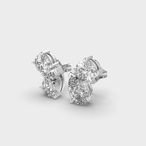 Boucles d'oreilles clous à deux pierres en diamant de laboratoire taille poire ronde, certifiées IGI, en or blanc/rose/jaune 14 carats, pour cadeaux d'anniversaire et de fête - Product Image 2