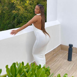 Nuovo Abito Lungo Elegante da Sera Primavera Estate 2022 per <span class=keywords><strong>Donna</strong></span>, Senza Schienale, Nero Bianco Rosso, Spalle Scoperte, Halter, Elegante Vestito da Festa - Product Image 6