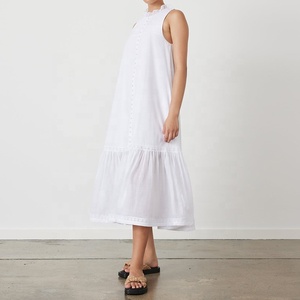 2023 nouvelle grande taille coton sans manches robe de mariée mariée dentelle blanche Sexy élégant Simple femmes dos nu été robes mi-longues - Product Image 3